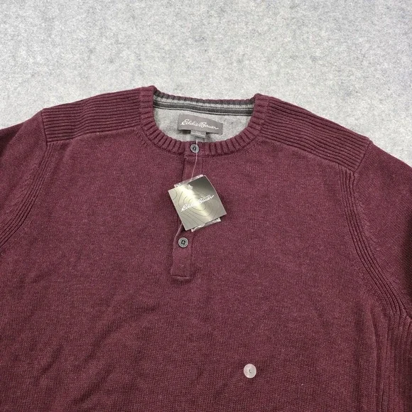 Eddie Bauer Sweater Mens Large Red 100% Cotton Henley Knit Crew Neck Pullover - Picture 5 of 13